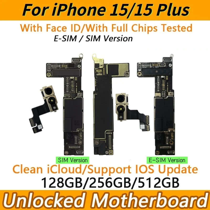 Full Tested Motherboard for iPhone 15 Plus With Face ID Unlocked