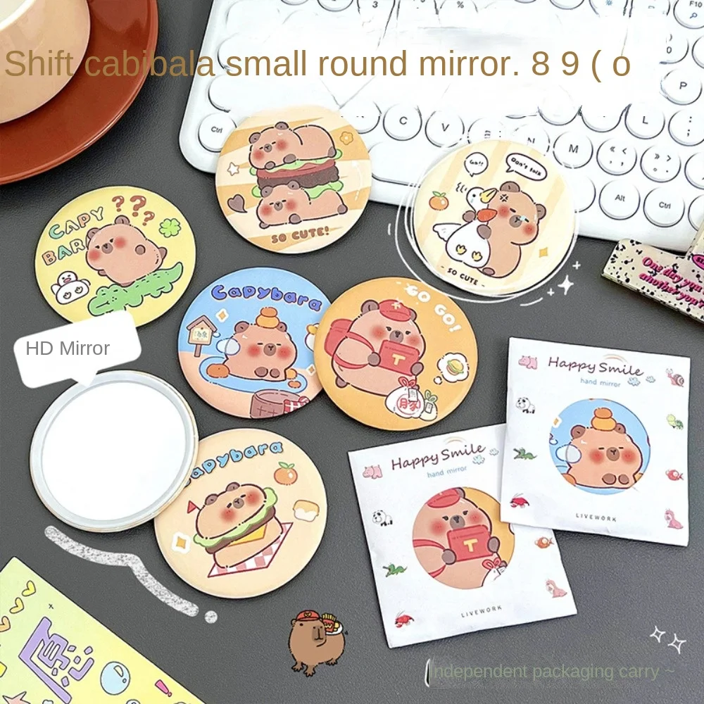 Capybara-Miroir cosmétique portable, joli petit miroir circulaire, HD, impression de motifs clairs, 18 plaques