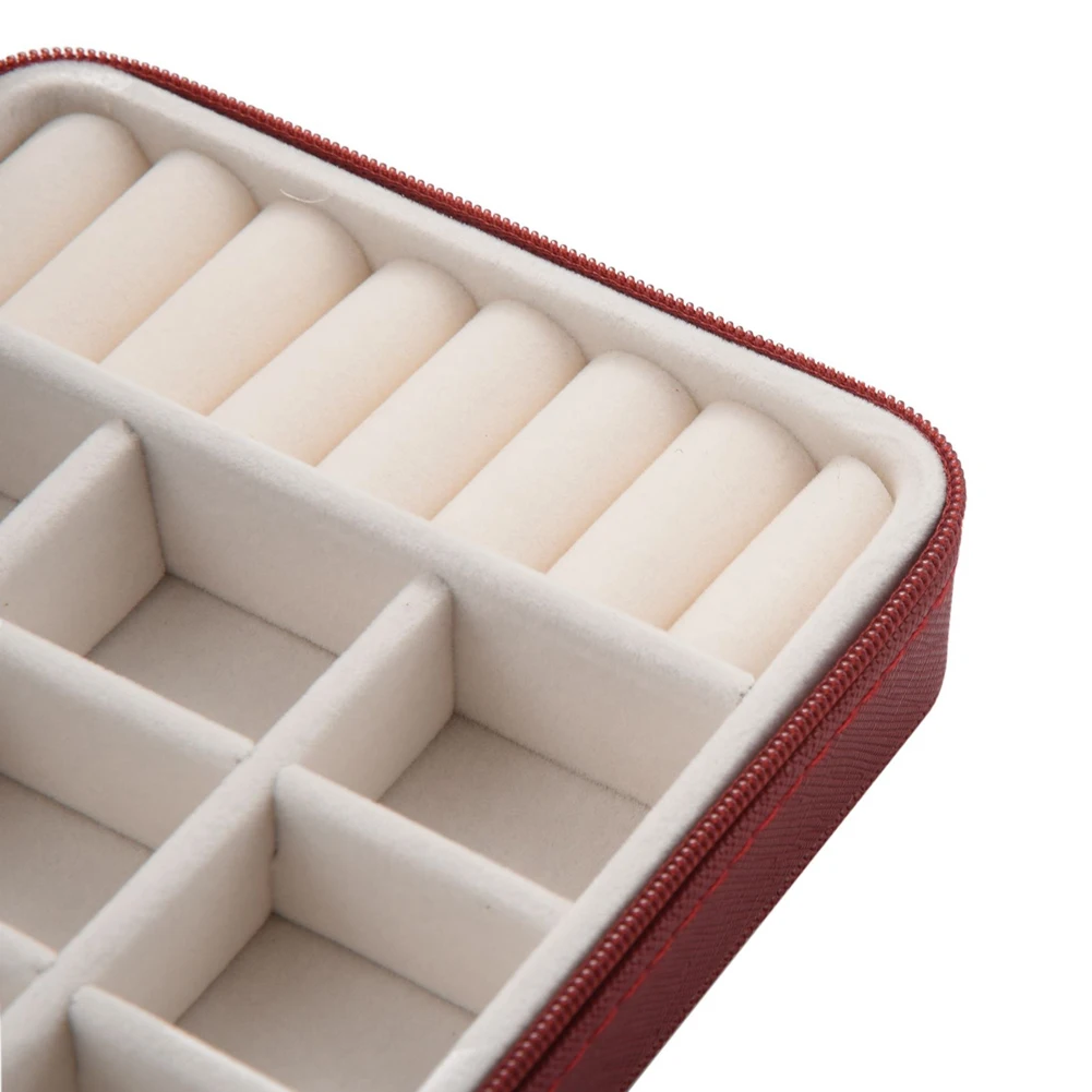 Lively- 2X Korean Style Jewelry Box Organizer Display Storage Leather Large Big Mirror Multi-Function Red