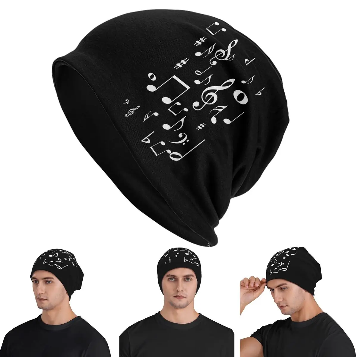 

Music Notes Skullies Beanies Hats Warm Autumn Winter Outdoor Cap Knitted Bonnet Caps for Unisex Adult