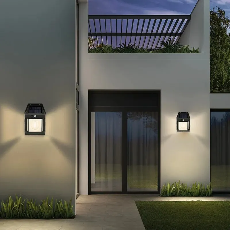 Solar Wall Lights with Motion Sensor 3 Modes LED Dusk to Dawn Solar Powered Fence Lights For Outdoor Garden Solar Porch Lights