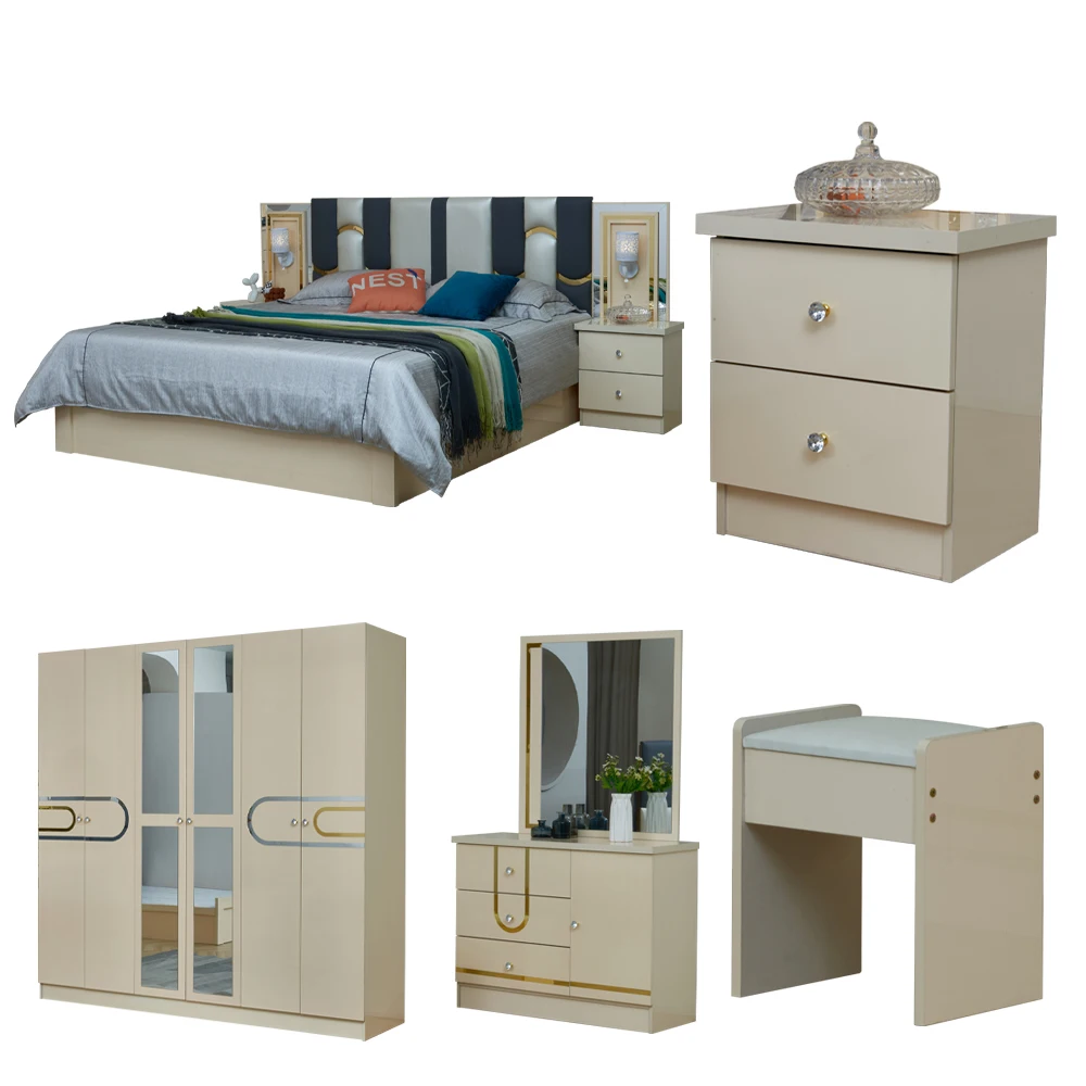 

Modern Simple Style Hotel Deluxe Set Dresser Nightstand Master Bedroom Double Queen Bed Wardrobe Factory Direct