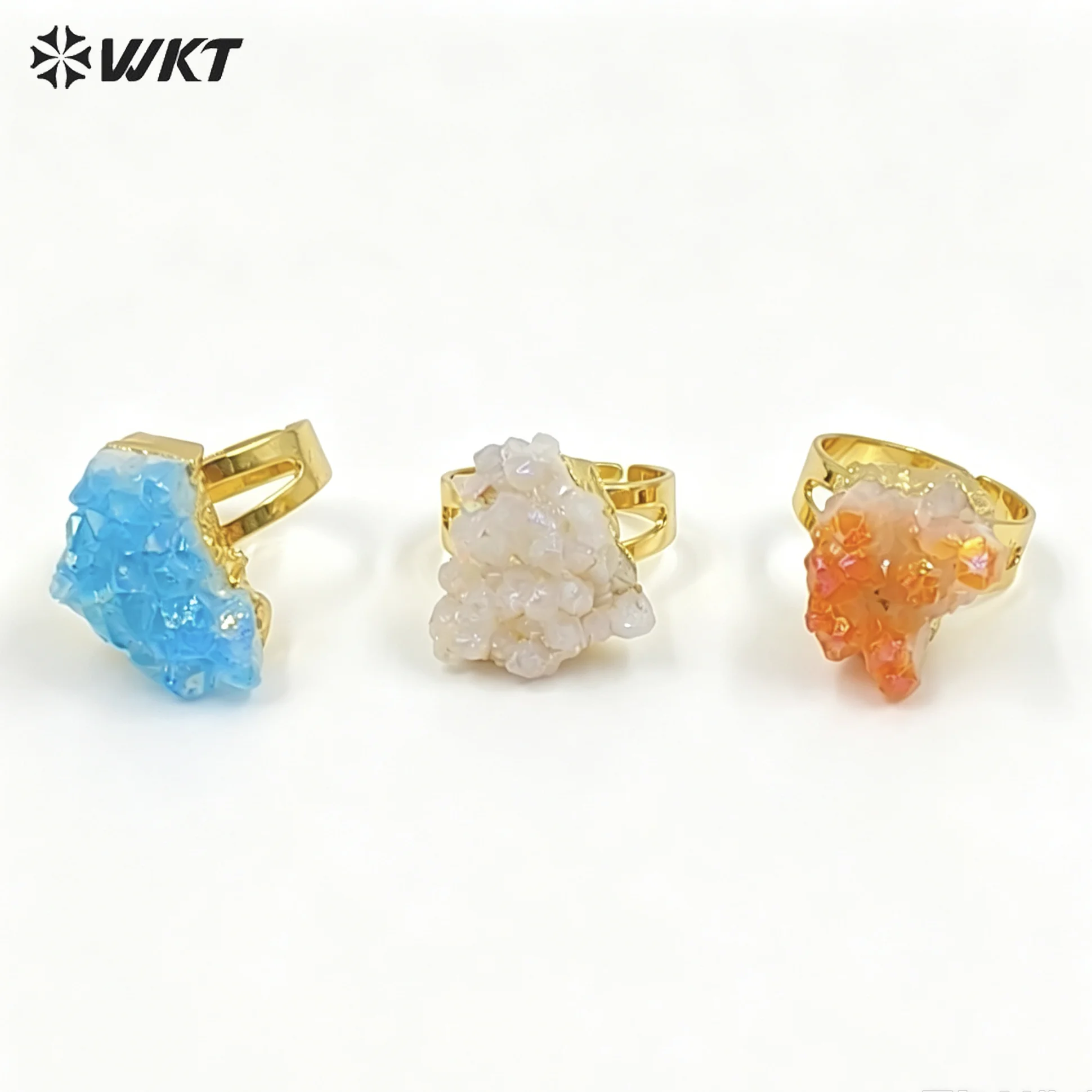 WT-R244 Mixed color crystal quartz ring jewelry fashion aqua aura ring crystal quartz cluster aura ring in randomly shape
