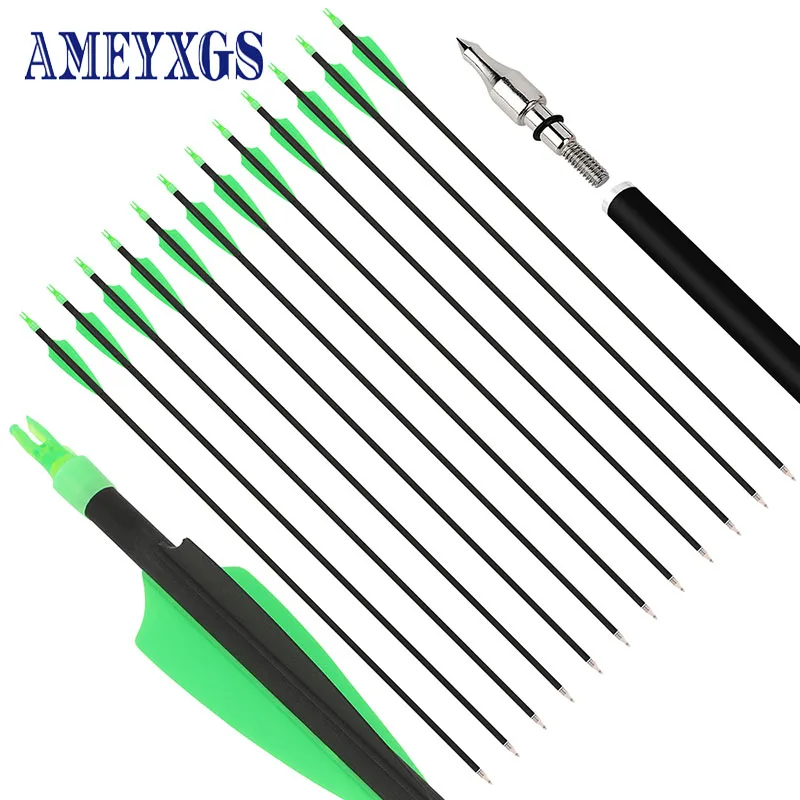 

6/12pcs Spine 500 Mixed Carbon Arrow 31.6inch ID 6.2mm OD 7.8mm Shield Shaped Rubber Shooting Hunting Archery Arrows