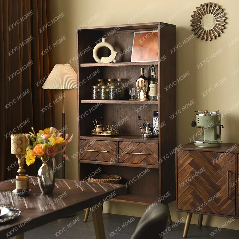 

M Solid wood bookshelf simple modern storage light luxury wine cabinet bookcase retro storage storage household bookcase