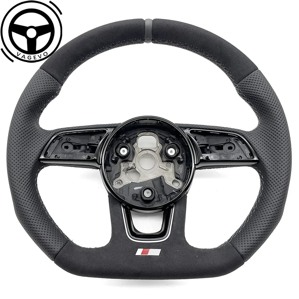 Semi Perforated Suede Steering Wheel For Audi A3 A4 A5 S3 S4 S5 2017-2022 B9 leather Flat Bottom Steering Wheel Sport