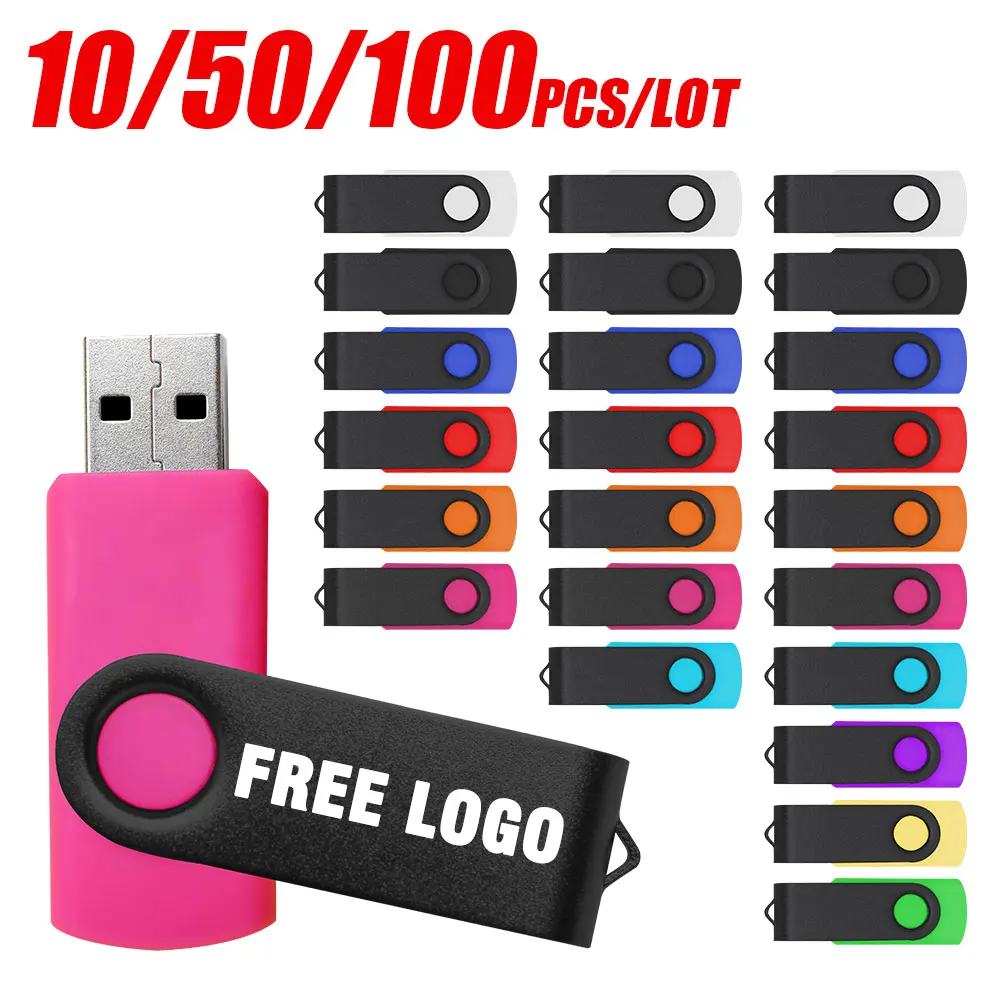 Free Custom 10/50/100PCS USB Flash Drive Pen Drive 512MB 1GB 2GB 4GB 8GB 16GB Pendrive Memory Stick 32GB 64GB USB Stick Gift