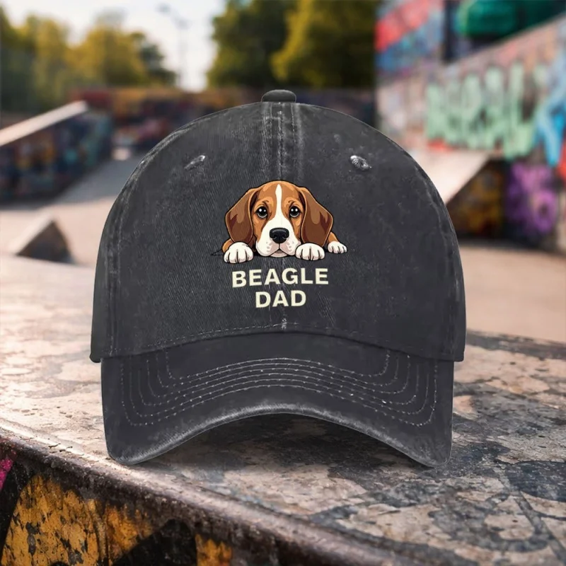Beagle Dad Print Baseball Cap – Adjustable Snapback Hat, Beagle Puppy Design, Unisex, Machine Washable, Father’s Day Gift
