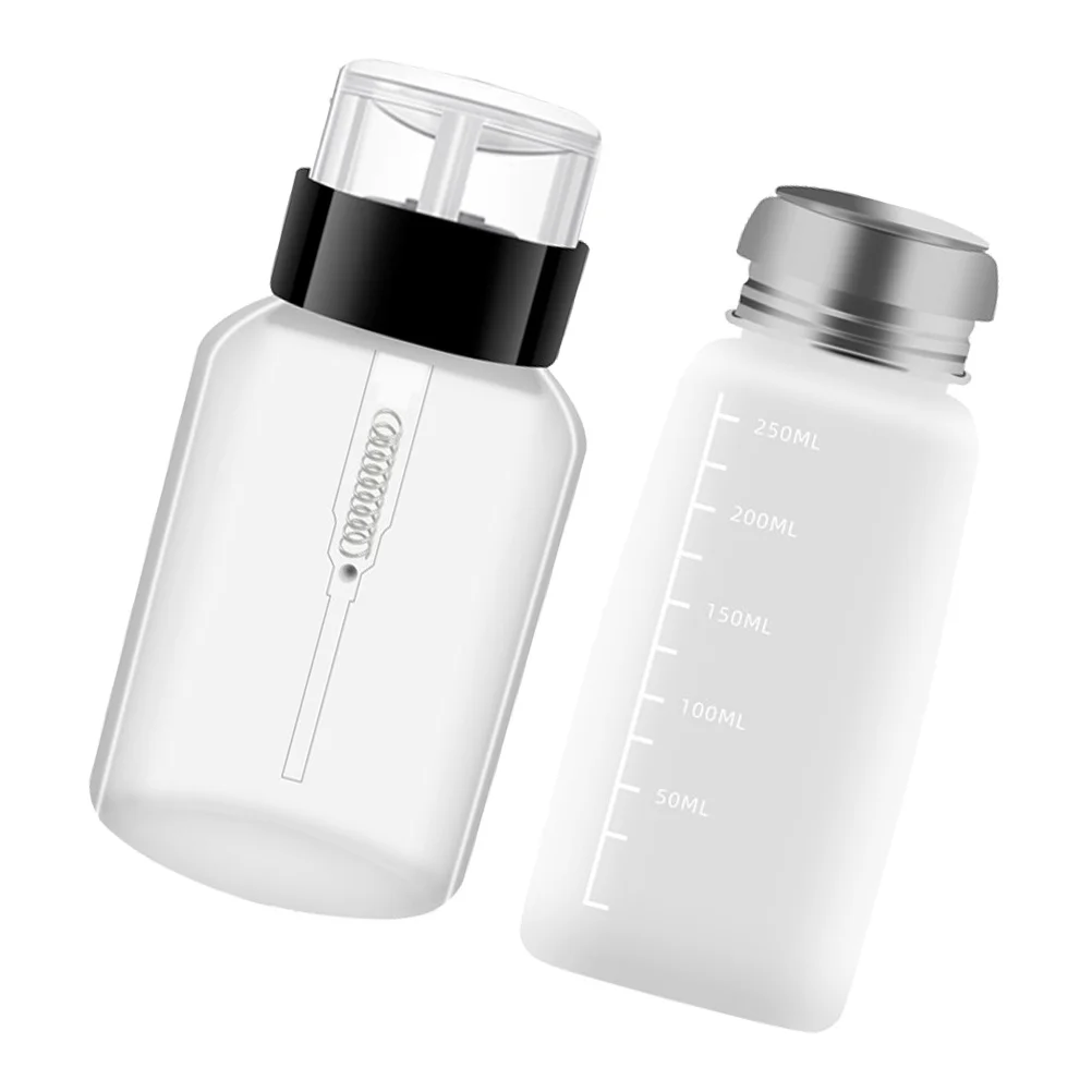 قطعتان من موزع مزيل طلاء الأظافر، زجاجة سفر قوية وخفيفة الوزن وصغيرة الحجم، سهلة الضغط، حاوية سائلة، موزعات سائلة