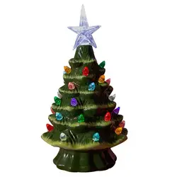 Ceramic Christmas Tree Glowing Hand Painted Battery-Powered Tabletop Christmas Tree 7.4inch Holiday Atmosphere Centerpiece