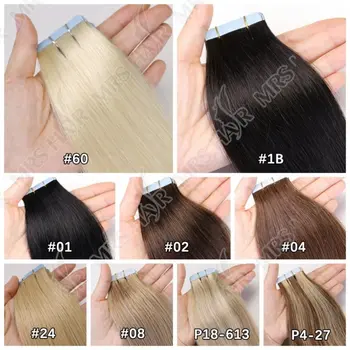 MRSHAIR 膠帶式接髮 真髮 金色 無痕膠帶接髮 4x0.8cm 膚色髮片 PU 膠帶接髮 20片 12英寸-24英寸 10 最佳銷售 膠帶式接髮 - №3