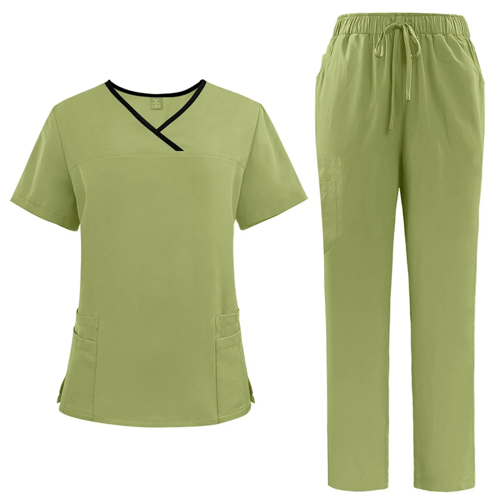 Clássico cor sólida uniforme médico esfrega hospital trabalho esfrega conjunto feminino cuidados de saúde farmácia clínica confortável roupas de trabalho