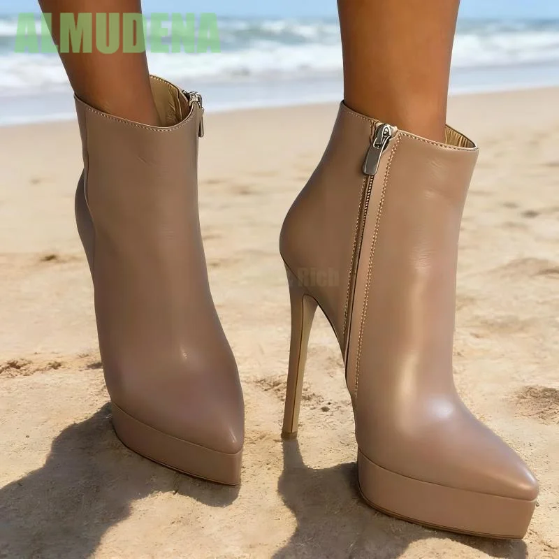 

Sharp Pointed Water Table Slim Heel Short Boots Fashionable Simple Temperament Versatile Side Zipper Stiletto Heels Short Boots