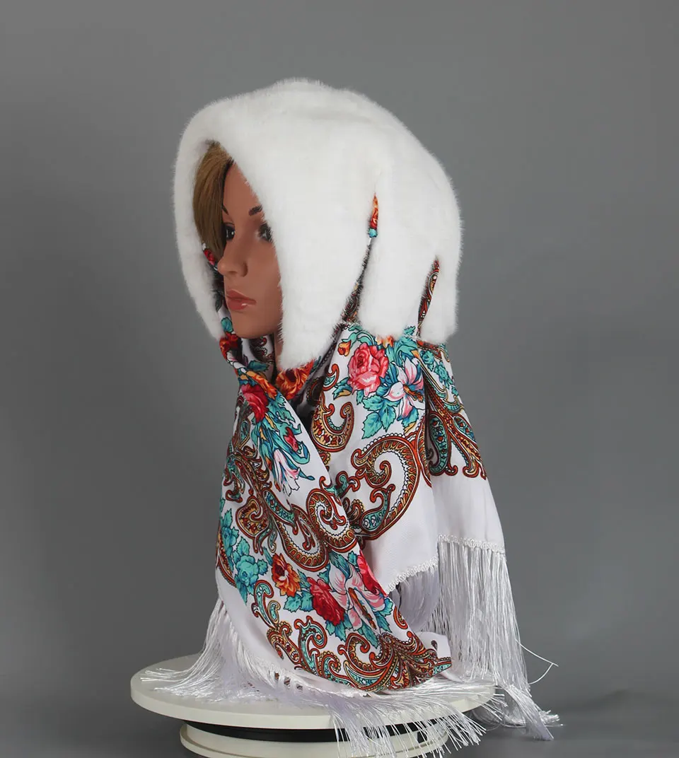Faux Nerz Pelz Kapuze Hut für Frauen Winter Warm Luxus Full Pelt Faux Nerz Pelz Schal Hut Stilvolle Modische Weibliche Outdoor Headsca – Detail 8
