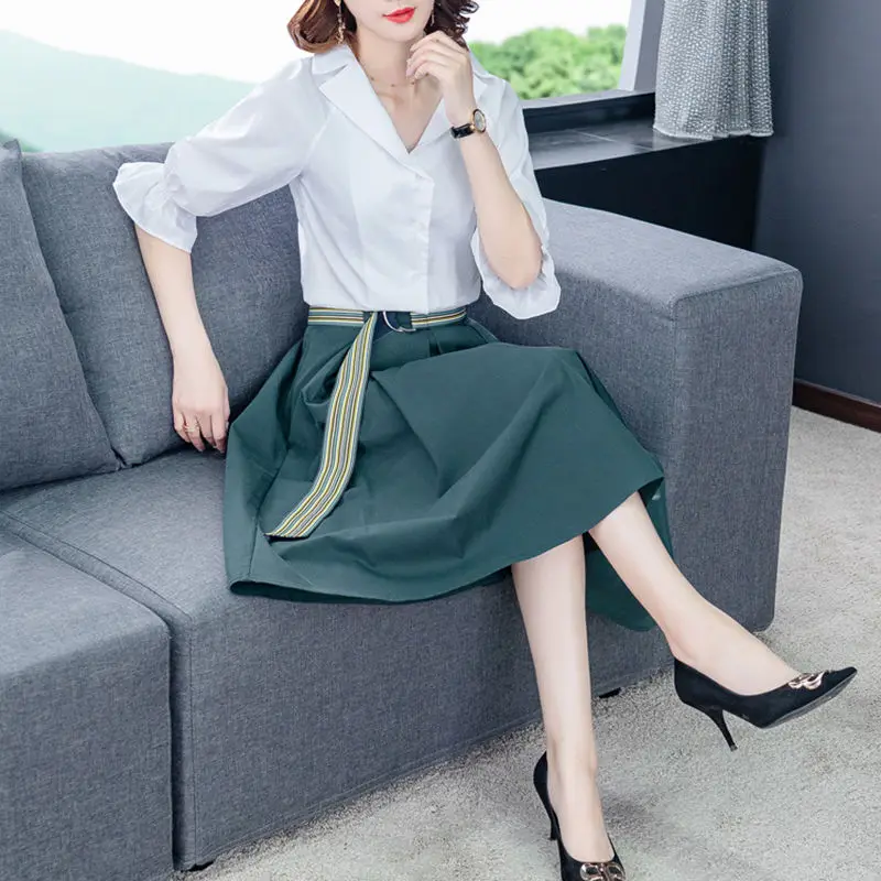 Cotton Shirt Women's Set 2024 Spring/Summer New Set Short Skirt Age Reducing Fashion Two piece Skirt Set