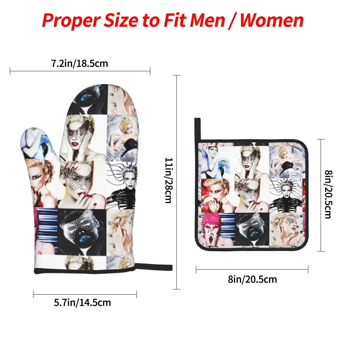 Kylie Minogue - Collage Oven Mitts and Pot Holder Sets of 4 for Baking Kitchen Cooking Grilling Resistant Non-Slip Gloves