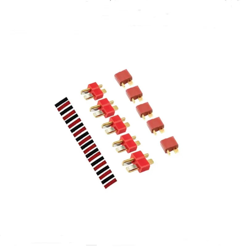 2/5/10 Pairs Red Ultra T-Plug Connectors Deans Style Male and Female with Heat Shrink Tubing for RC Charger LiPo Battery ESC