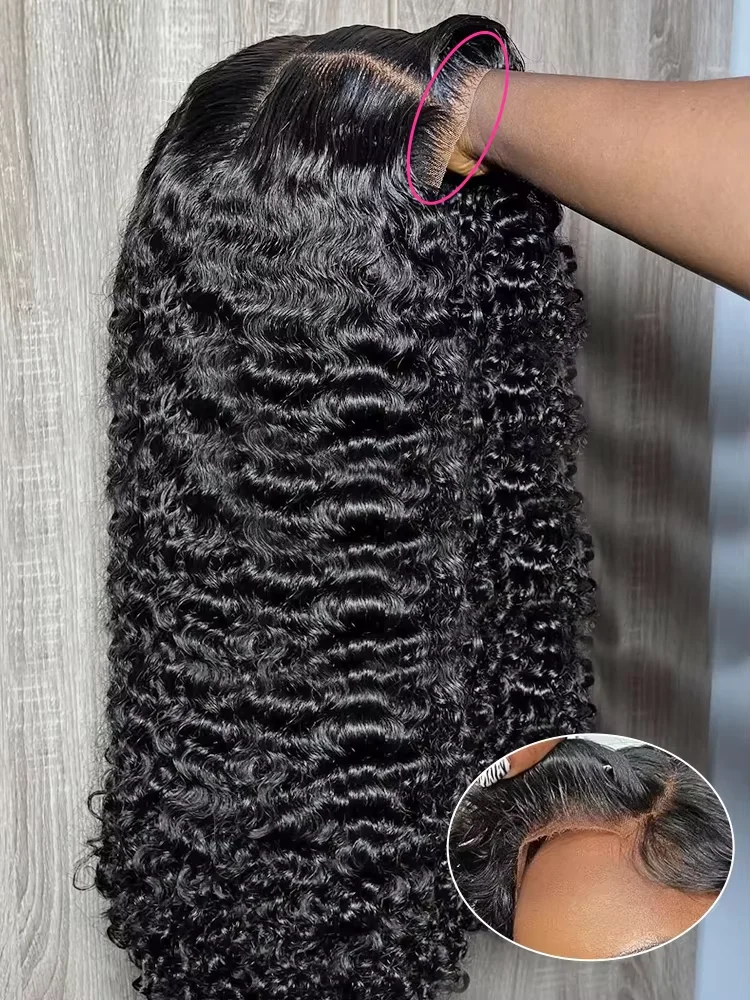 Perruque sans colle cheveux humains prête à porter deep wave brésilienne lace front bouclé HD 360 full frontal pour femmes