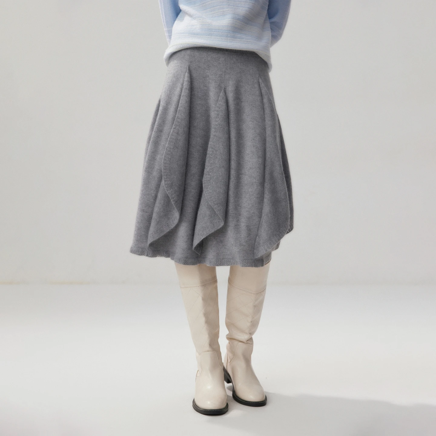 Chic Women Short Skirt 100% Cashmere Sweater Skirt Autumn Winter Knit Skirt Irregular Wave Flower Bud Cashmere Skirt Sweet Dress