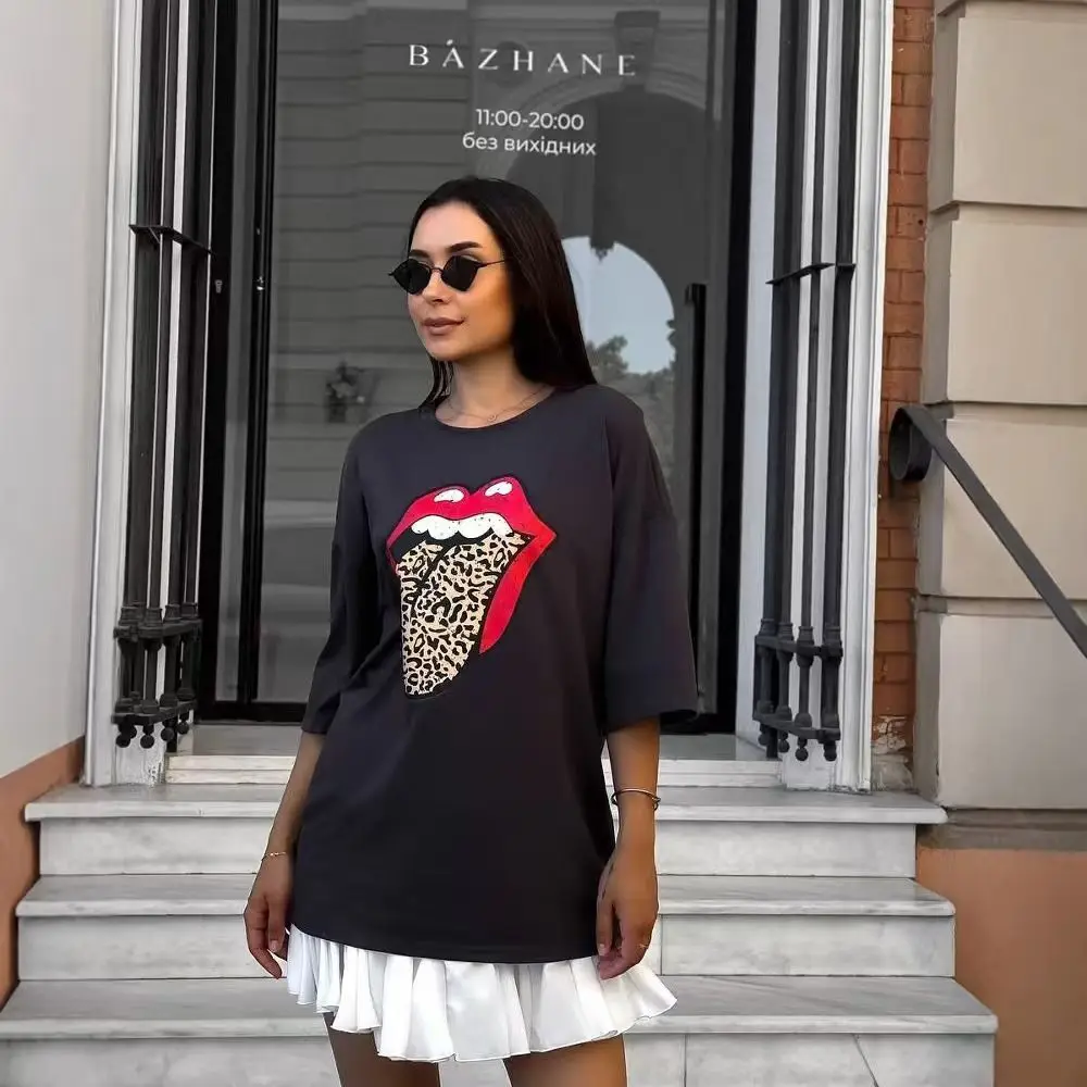 متعة الصيف فضفاضة ومتعددة الاستخدامات النمط الأوروبي والأمريكي الرجعية الأمريكية الطباعة الكرتون عارضة تي شيرت المرأة القطن الخالص #1