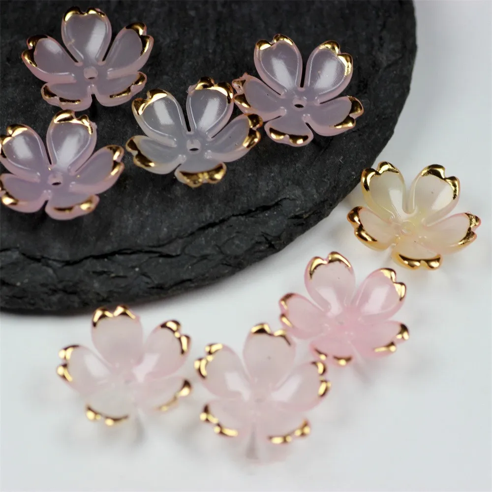 50pcs/lot 19MM Gold Edge Flower Spacer Loose Acrylic Beads For Jewelry Making Bracelet Necklace Earring DIY Craft Accessories
