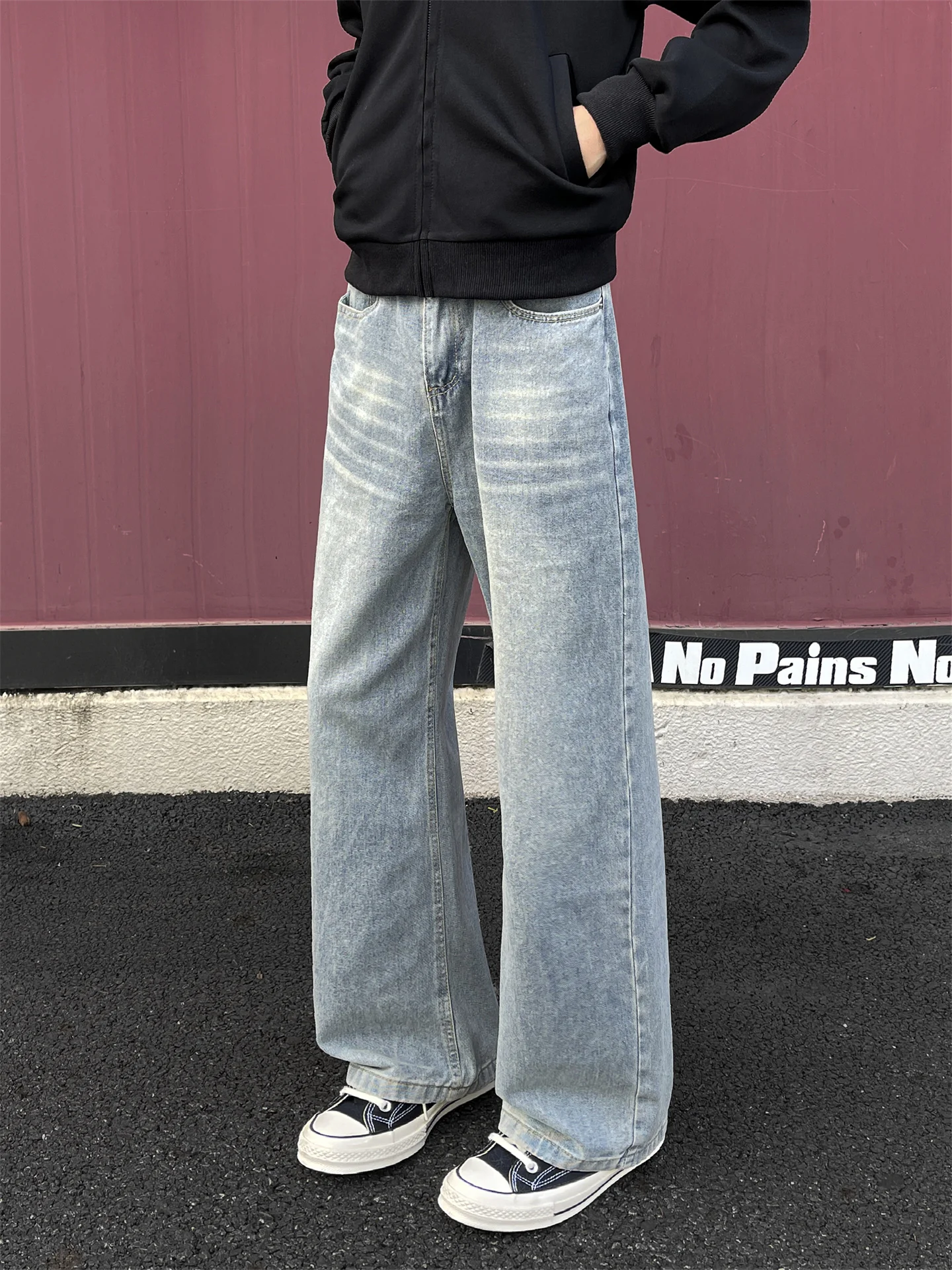 

Loose Straight Leg Men's Jeans High Street Vibe American Waed Retro Casual Haome Versatile Wide Leg Long Pants for Teens