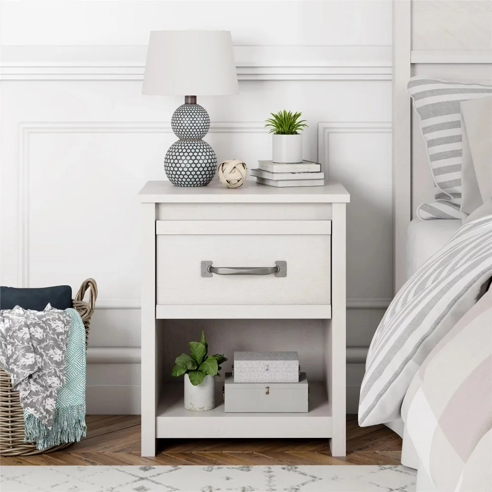 

Nightstand with Drawer, Wood Drawer and Open Shelf, Nightstand