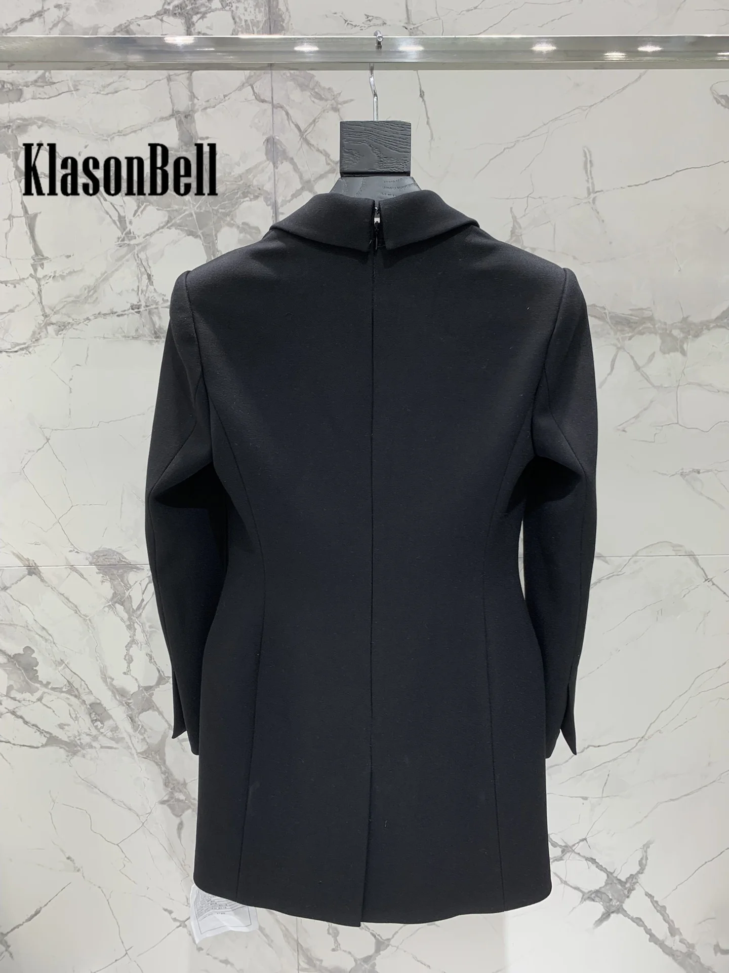 8.4 KlasonBell Women Temperament Acetate Spliced Notched Collar Design Blazer Dress Office Sexy Deep V-Nec Collect Waist Dress