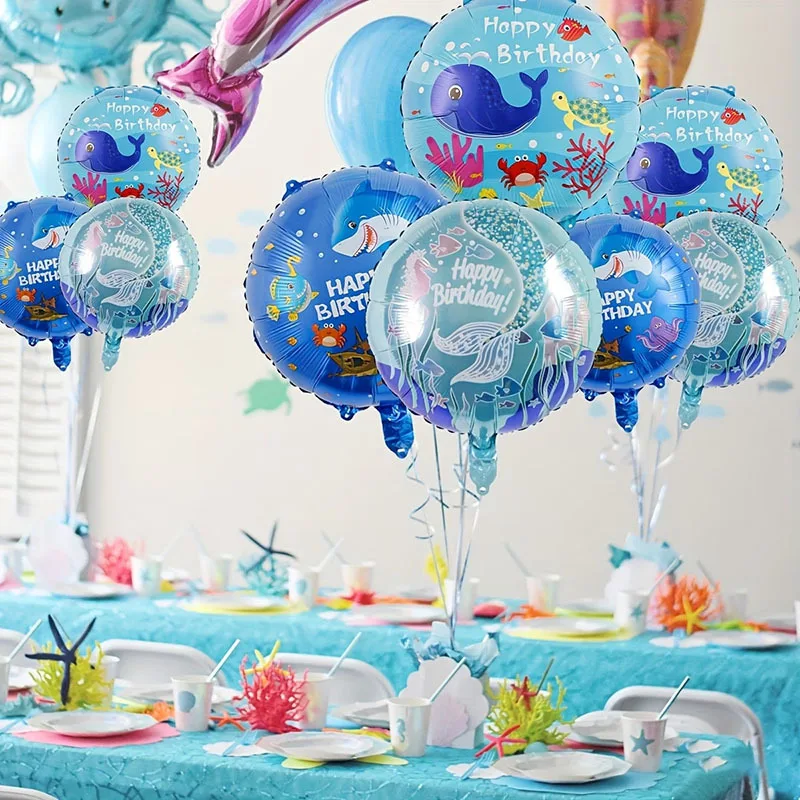 6pcs Ocean Theme Party Balloons Set Mermaid Shark Whale Designs Birthday Underwater World Celebrations Summer Party Decorations view 4