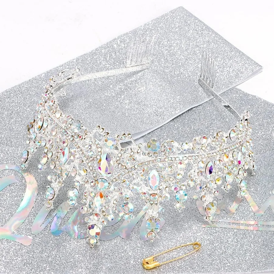 Barocke Strass-Geburtstagsköniginnen-Schärpe mit Krone, Tiara und Stirnband, Geburtstags-Schärpe mit Anstecknadel, Happy Birthday Party Dekoration – Detail 40