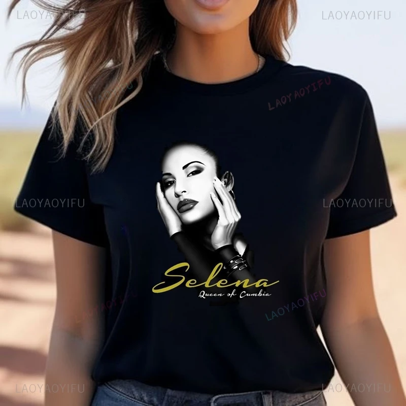 

Singer SELENA Quintanilla Fashion Poster Printed Women's Shirt, Everyday Casual Street Wear, Spring/summer 0 Neck T-shirt