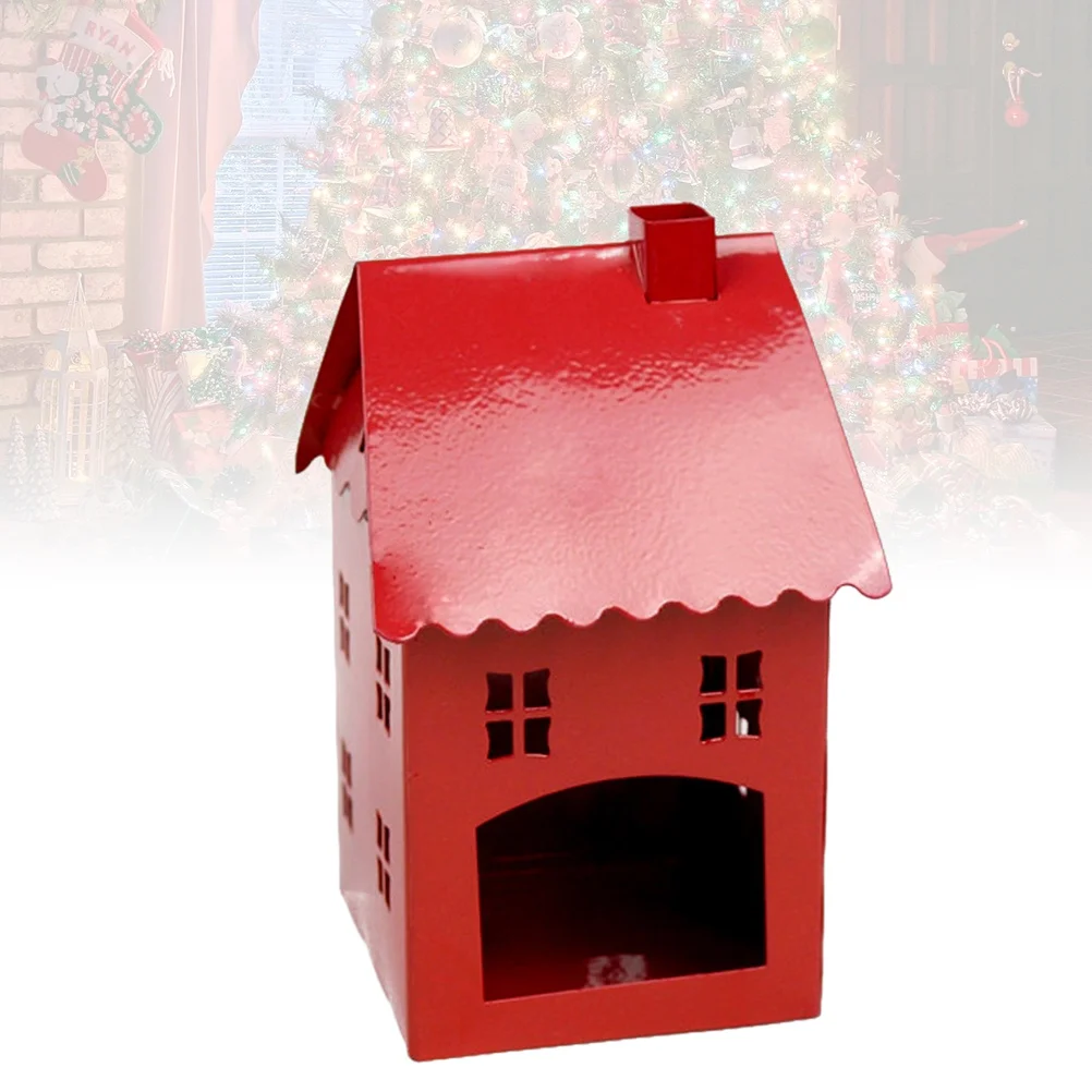 عيد الميلاد الحديد البيت الشمعدان الأحمر الحديد الحرفية حامل للمنزل مكتب الزفاف سطح المكتب الديكور عيد الميلاد حامل