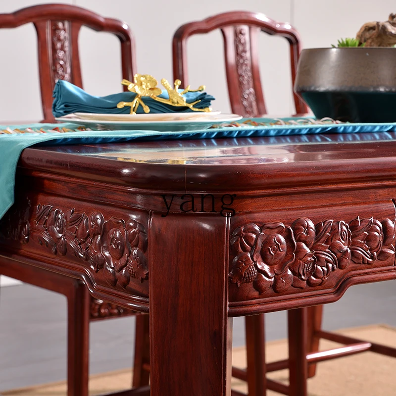 LTT mahogany dining table and chair combination rosewood rectangular dining table Chinese solid wood dining table and chairs