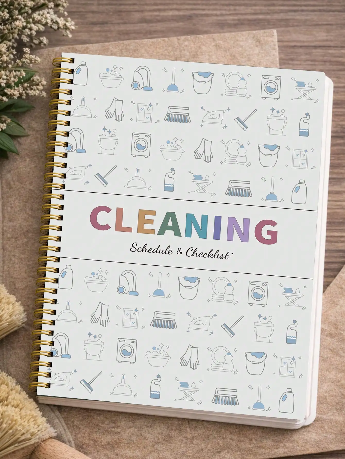 

Cleaning Planner – Home Schedule, Weekly/Monthly/Yearly Checklist, 40 Pages for School & Office