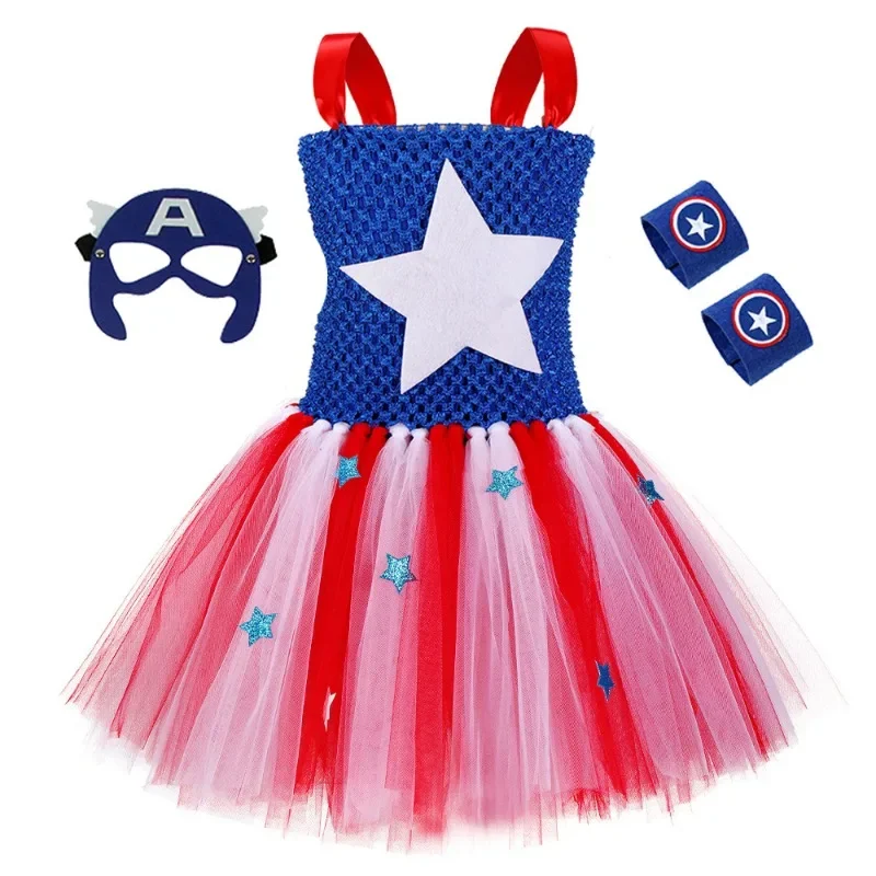 Vestidos de la bandera de Estados Unidos para niñas, disfraz de unicornio de princesa para fiesta del Día de la independencia, vestido de tutú con diadema, conjunto de ropa para niños