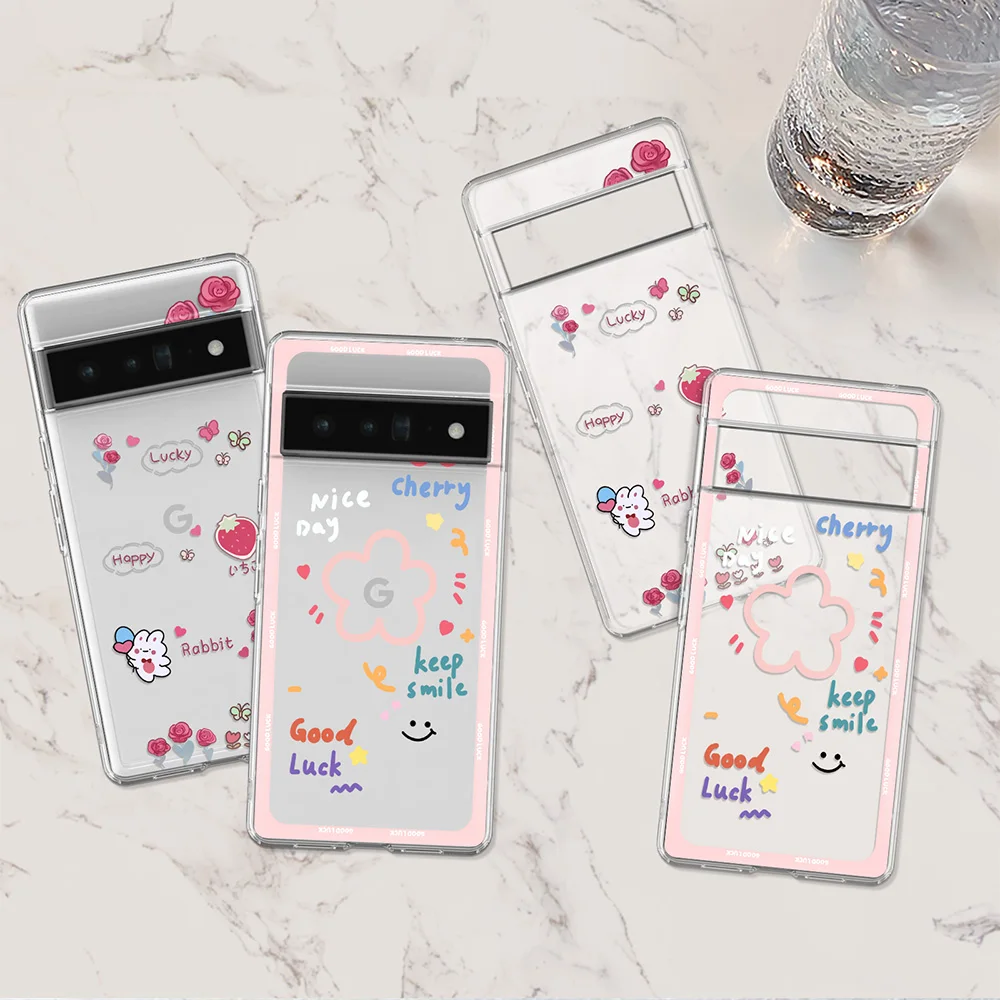 Cartoon Cute Phone Case for Google Pixel 8 Pro 7Pro 7 6a 6 6Pro 5 5a 5G 4 3 3a XL 4a Clear Soft TPU Flower Protection Back Cover
