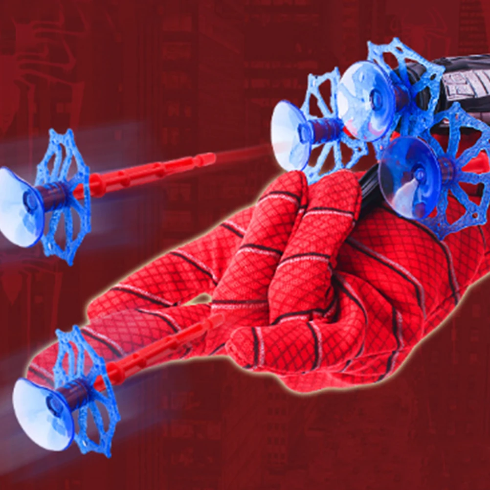 New for spiderman  Anime Figure Figures Kawaii Kids Plastic Role Play Gloves Launcher Set Wrist Toy Set