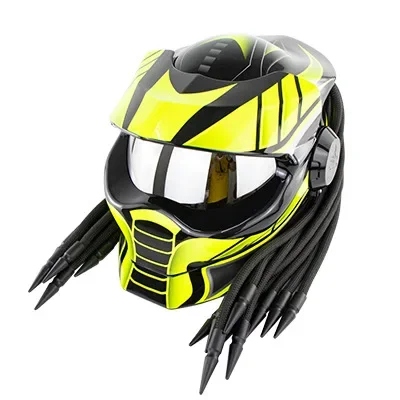 Glossy Predator Fiber glass Motorcycle Helmet Full Face Iron Warrior Man unique stylish flip up Helmet moto with LED spotlight