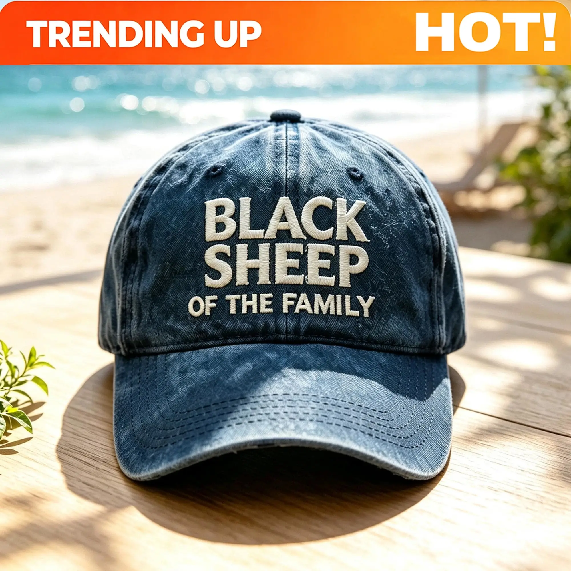 Custom Black Sheep Of The Family Washed Distressed Dad Hat, Funny Slogan Embroidered Baseball Cap, Vintage Trucker Hat,Humor Gif