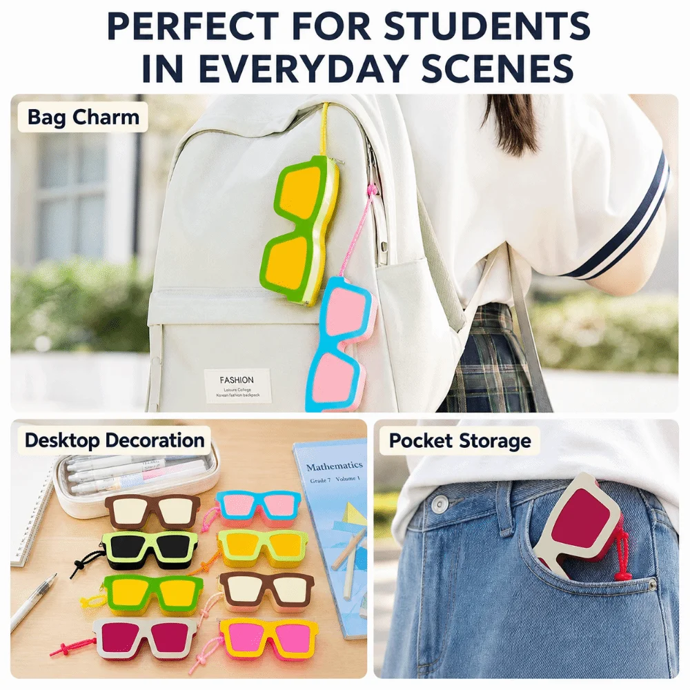 New Silicone Sunglasses Shaped Case Scratch Resistant Waterproof Makeup Bag Soft Shockproof Shell Storage Bag Travel Use