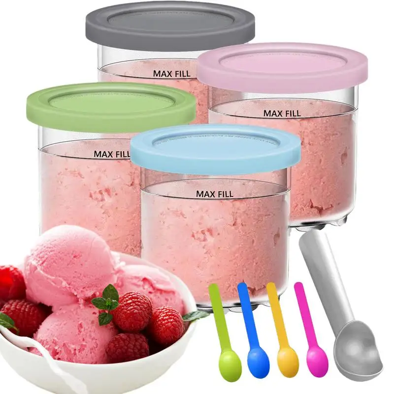 Ice Cream Container 4pcs Ice Cream Container Pints Maker Airtight Creami Pints Containers With Scoop And Spoons Dishwasher Safe