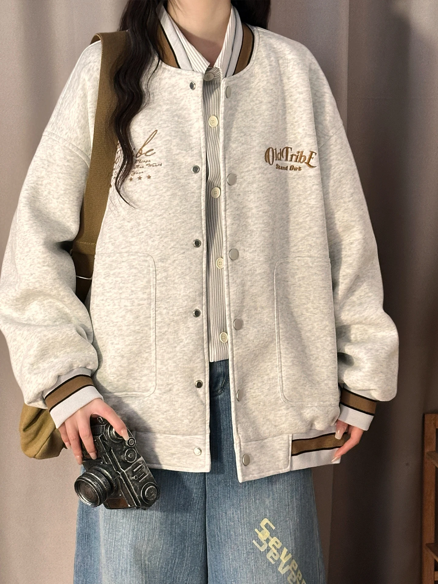 Original American Retro Baseball Jacket Women's Spring Autumn Loose College Style Embroidered Jacket Trendy Streetwear