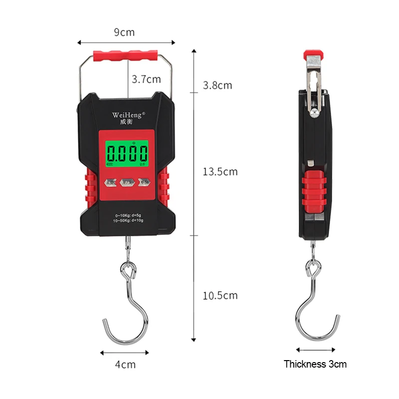 New Digital Hanging Hook Scales 50kg LCD USB Rechargeable Weighting Luggage Scale Waterproof Electronic Scale Built in 1.5M Tape