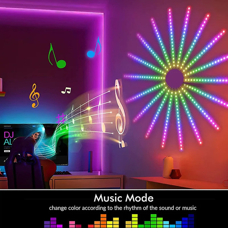 

LED Fireworks Light Music Mode Bar Light 5050 RBG Lamp Smart App Control Bedroom Christmas Party Wall Decoration