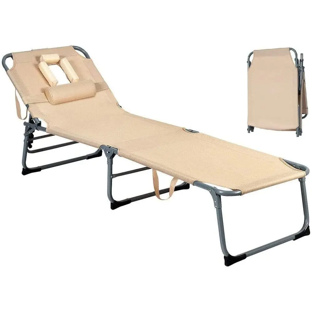 

Beach Lounge Chair with Face Hole, Outdoor Tanning Chair Sunbathing Chair with Adjustable Backrest Removable Pillow, Folding Rec
