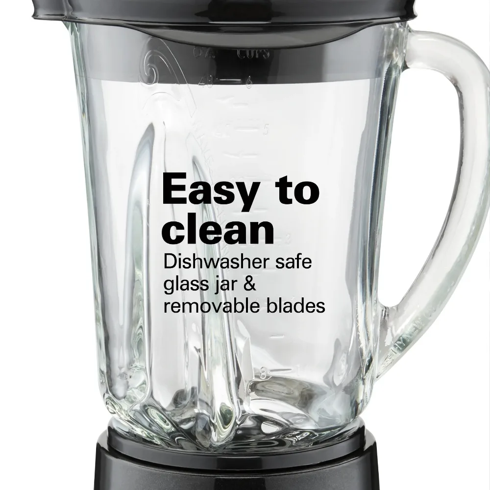 Licuadora negra con tarro de cristal