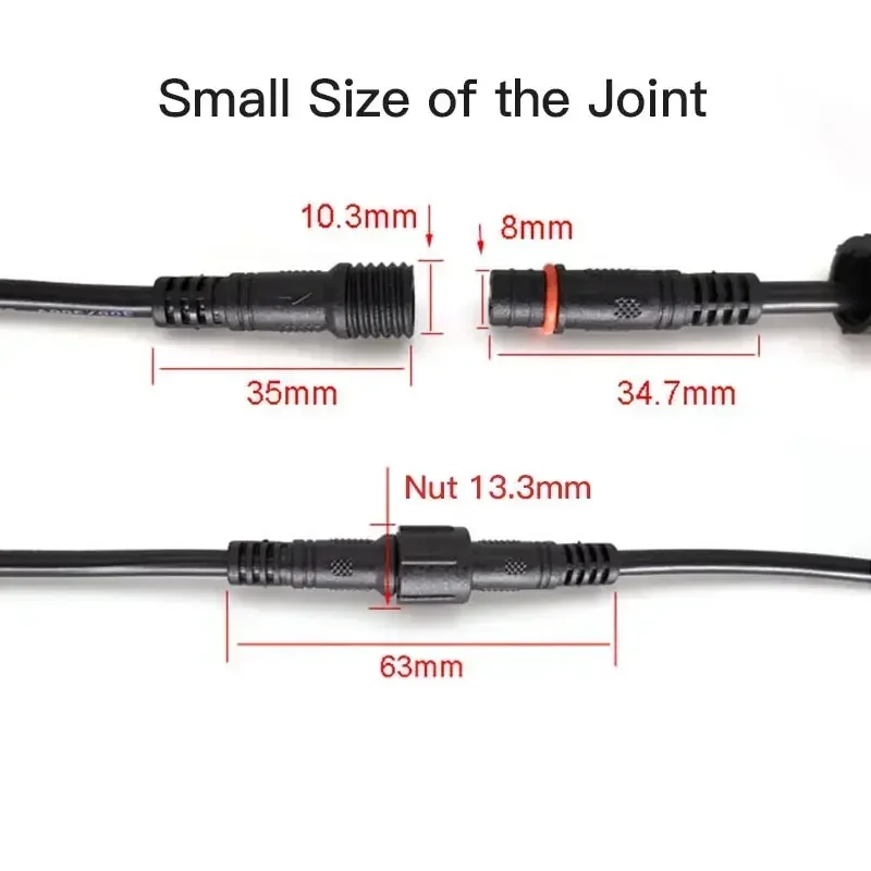 Waterproof 2Pin Plug Male to Female Extension Cable 0.3/0.5/0.75/1.0/1.5/2.5 Square Outdoors LED Connector 10M Lamp Power Cord