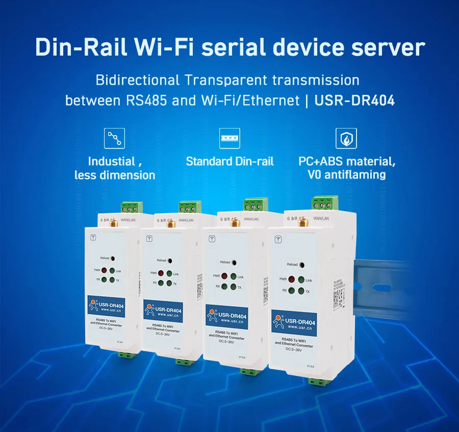 USR-DR404 Din-Rail Wi-Fi Wifi Rs485 Serieel Naar Tcp/ip Wifi Ethernet Apparaat Server Converter Standaard Din-Rail, Industriële Kwaliteit