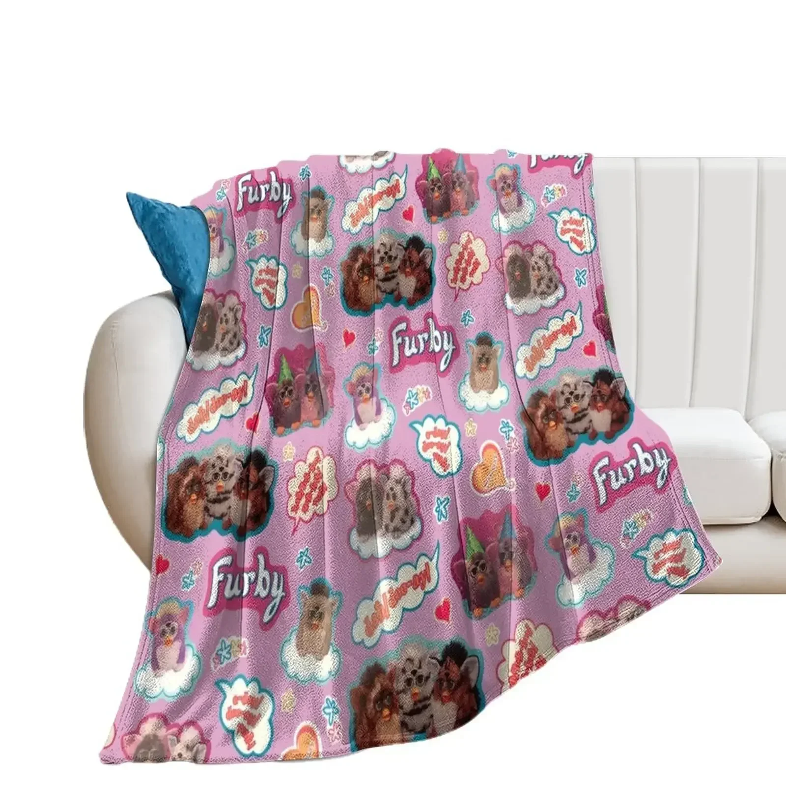 

Authentic Vintage Y2K Furby Pack / Pattern Throw Blanket Nap Luxury Brand Blankets