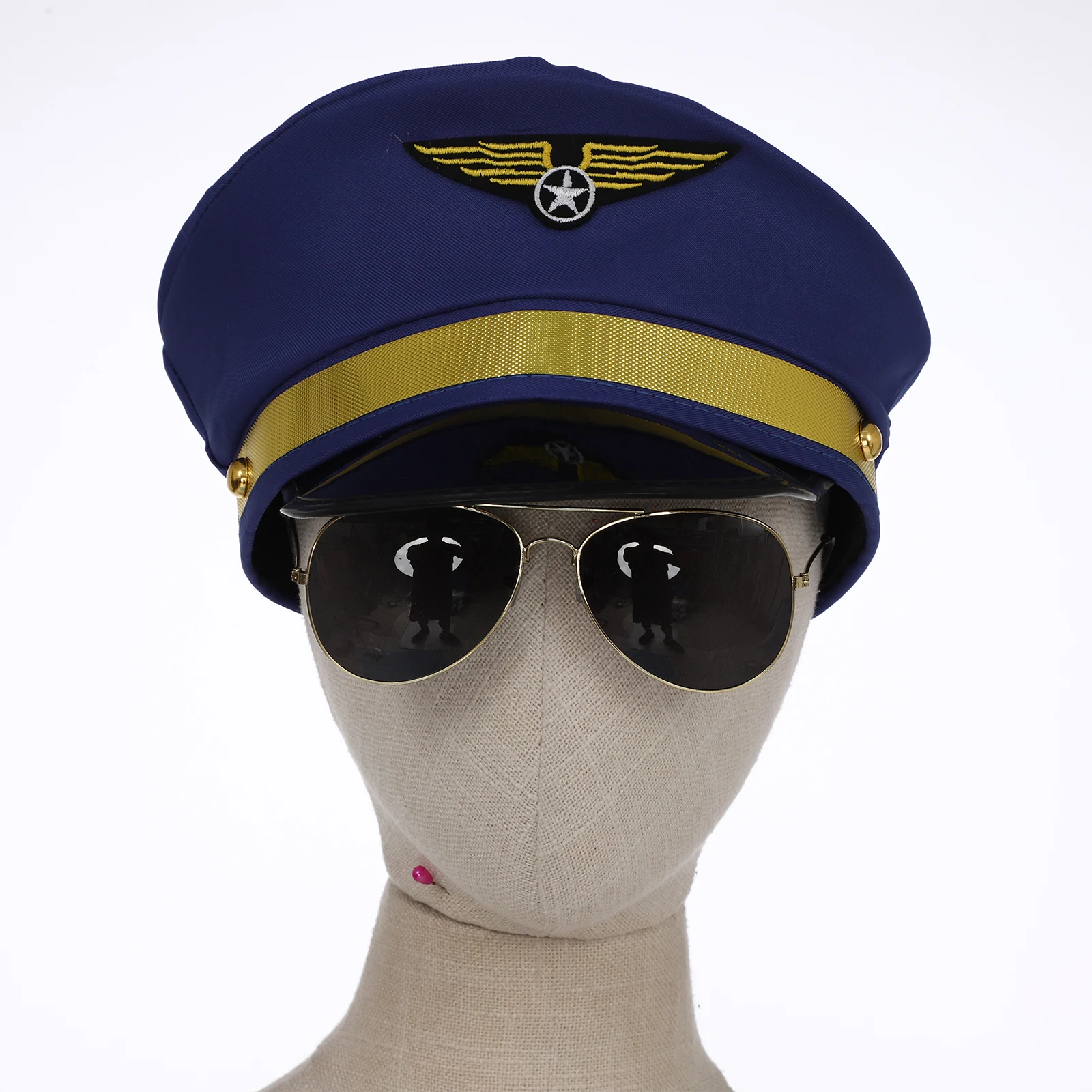Pilot Navy Air Force Cosplay Kit Include Hat Sunglasses Epaulets Breastpin Police Costume Accessories for Cop Halloween Costume